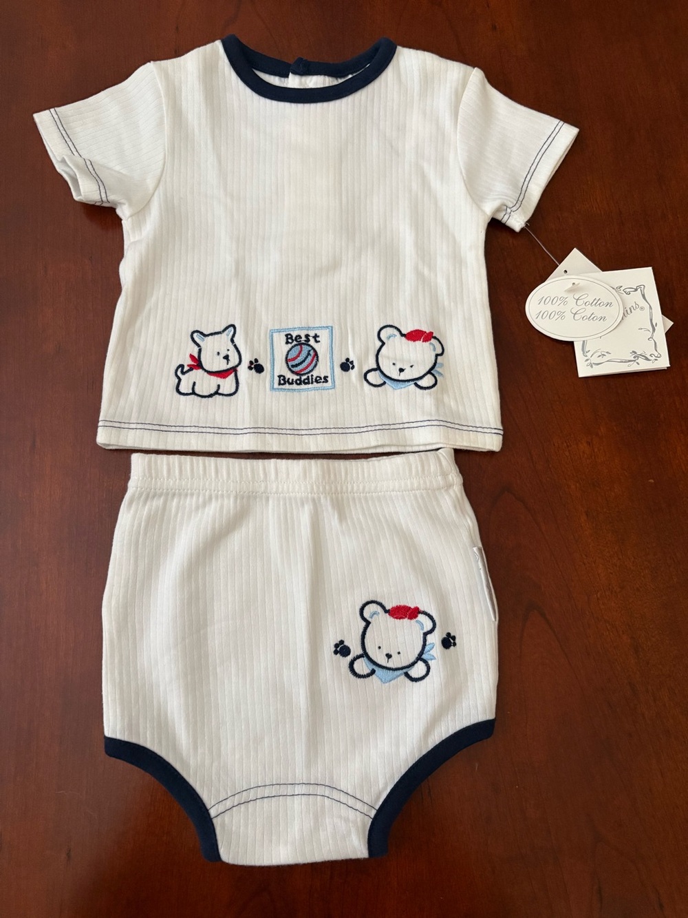 Vitamins Baby Vintage 1999 NWT 2-Piece Set 0-3M Best Buddies Bear Embroidered - Picture 1 of 7